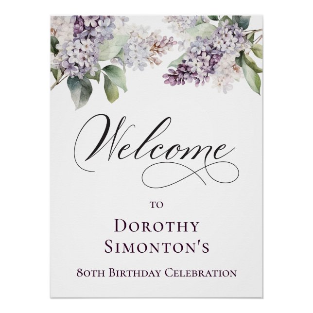 Digital 80th Birthday Purple Lilac Flower Poster (Front)