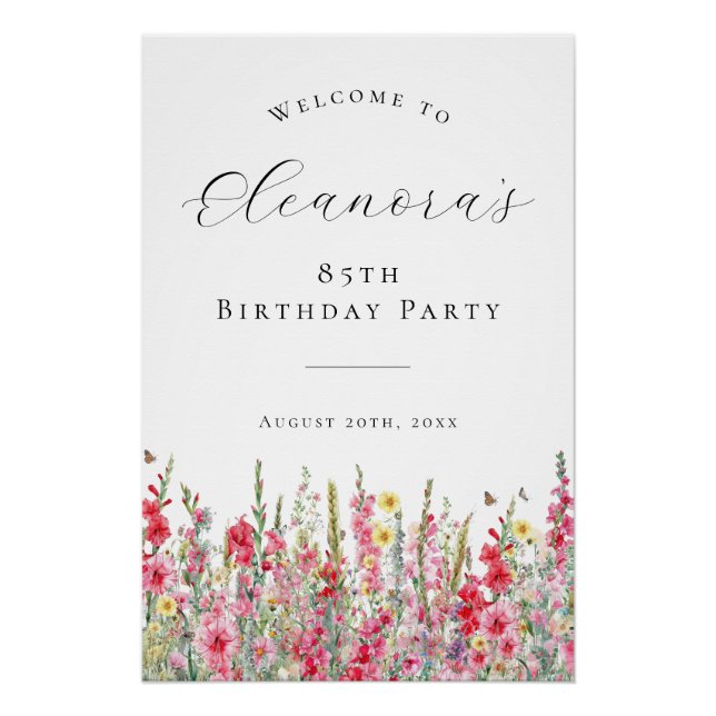 DIGITAL 85th Birthday August Birth Flower Welcome Poster (Front)