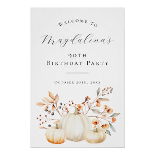 DIGITAL 90th Birthday Pumpkin Fall Leaves Welcome Poster