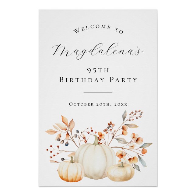 DIGITAL 95th Birthday Pumpkin Fall Leaves Welcome Poster (Front)