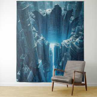 “Digital Abyss – Futuristic Cityscape Glowing Tapestry