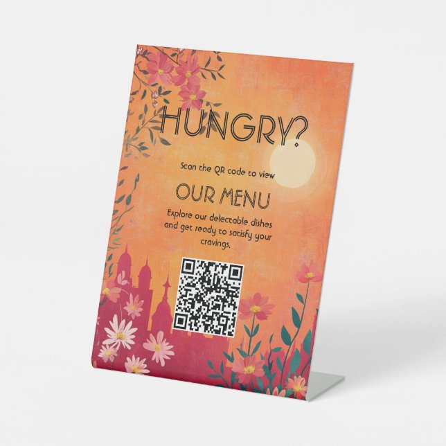 Digital Access Sunset Serenade Wedding Menu Pedestal Sign (Front)