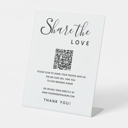 Digital Album QR Code Share Love Wedding Photos Pedestal Sign | Zazzle