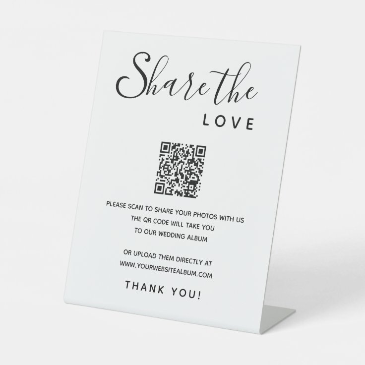 Digital Album QR Code Share Love Wedding Photos Pedestal Sign Zazzle