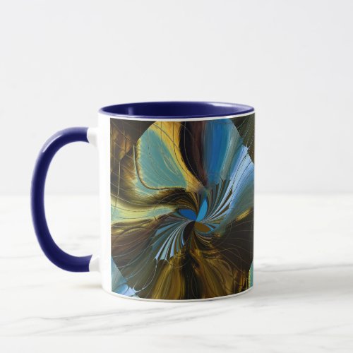 Digital Art _ Abstract turquoise yellow blue brown Mug