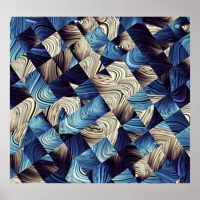 Digital Art Blue Abstract Squares Poster (Front)