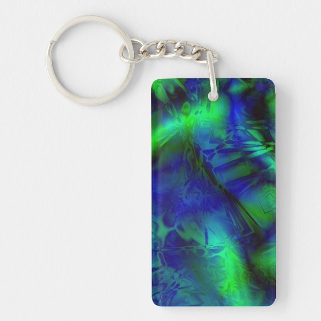 Digital Art Blue and Green Abstract Pattern Keychain (Front)