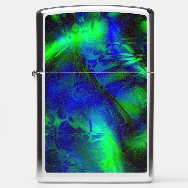 Digital Art Blue and Green Abstract Pattern Zippo Lighter (Front)