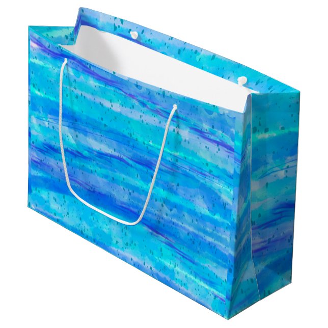 Digital Art Blue and Purple Waves Abstract Large Gift Bag (Front Angled)