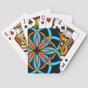digital art blue orange mandala monogrammed poker cards