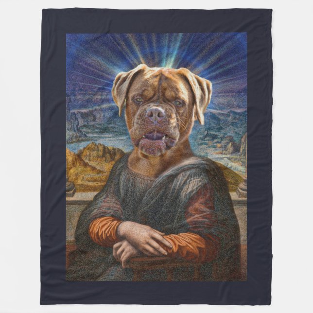 Digital ART - BULLDOG MONA LISA Fleece Blanket (Front)
