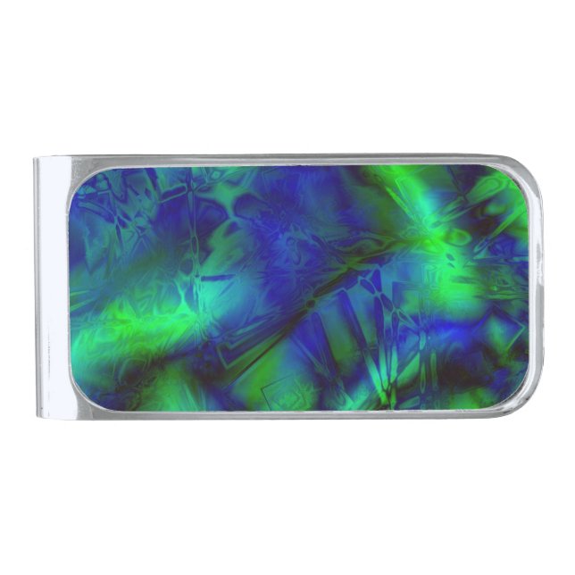 Digital Art Cool Modern Abstract Pattern Silver Finish Money Clip (Front)