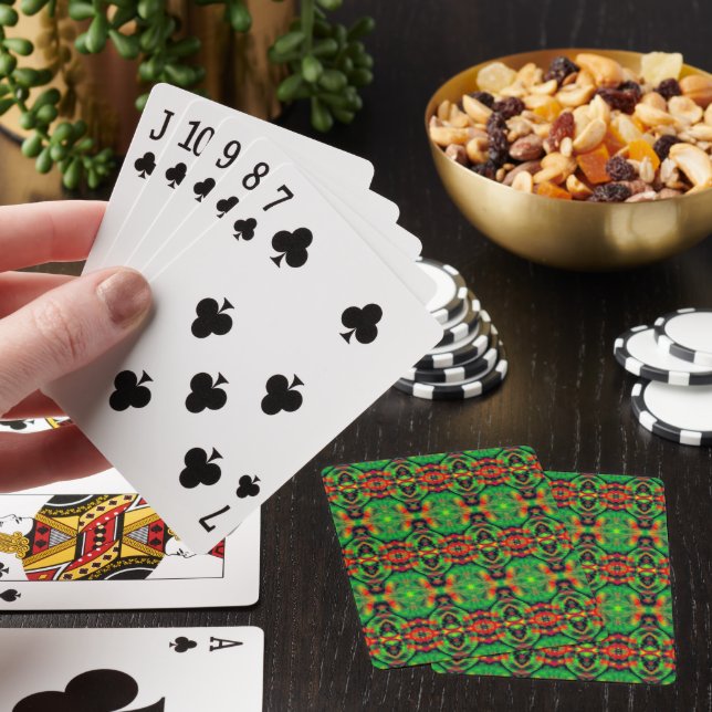 Digital Art Cool Red & Green Abstract Pattern  Poker Cards (In Situ)