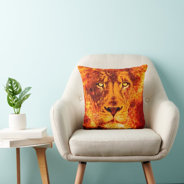 Digital Art Flaming Lion Throw Pillow (Chair)