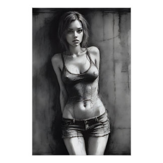 Digital art, grunge girl poster