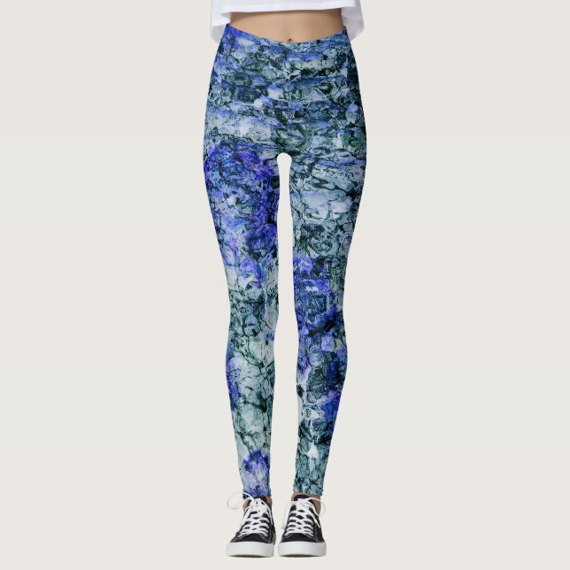 Digital art of blue watercolor abstract background leggings (Front)