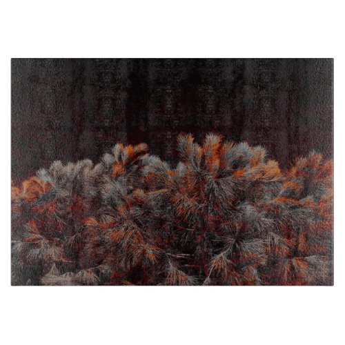 Digital art of pine tree with orange color spots cutting board