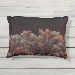 Digital art of pine tree with orange color spots outdoor pillow