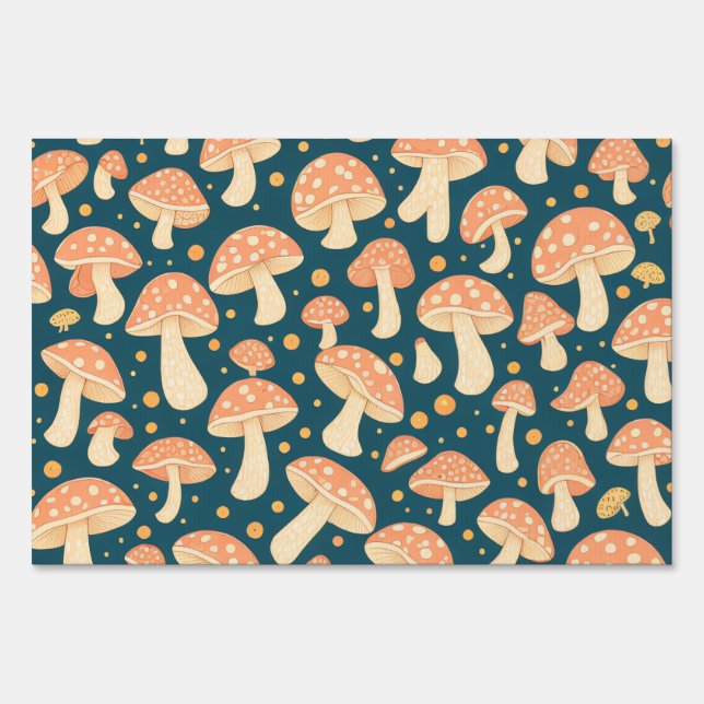 Digital Art of Polkadot Mushroom Pattern Design Sign (Front)