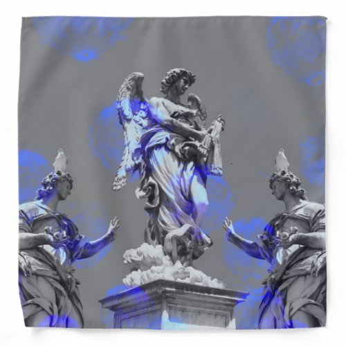 Digital art of sculptures blue color brush strokes bandana