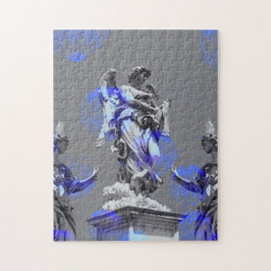 Digital art of sculptures blue color brush strokes jigsaw puzzle