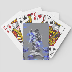 Digital art of sculptures blue color brush strokes poker cards