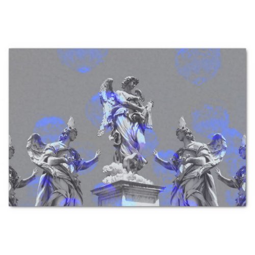Digital art of sculptures blue color brush strokes tissue paper