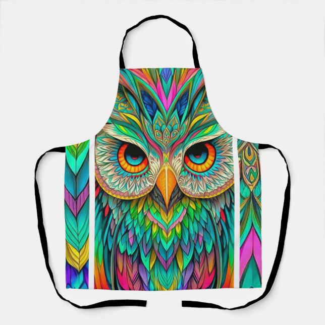 Digital Art Owl Printed Apron (Front)
