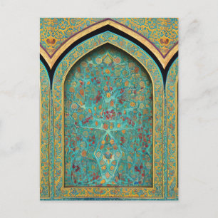 Digital art piece based on persian tiled mural   postcard
