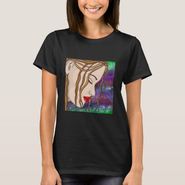 Digital Art | Sad Lady Deep in Thought | Artsy   T-Shirt (Front)