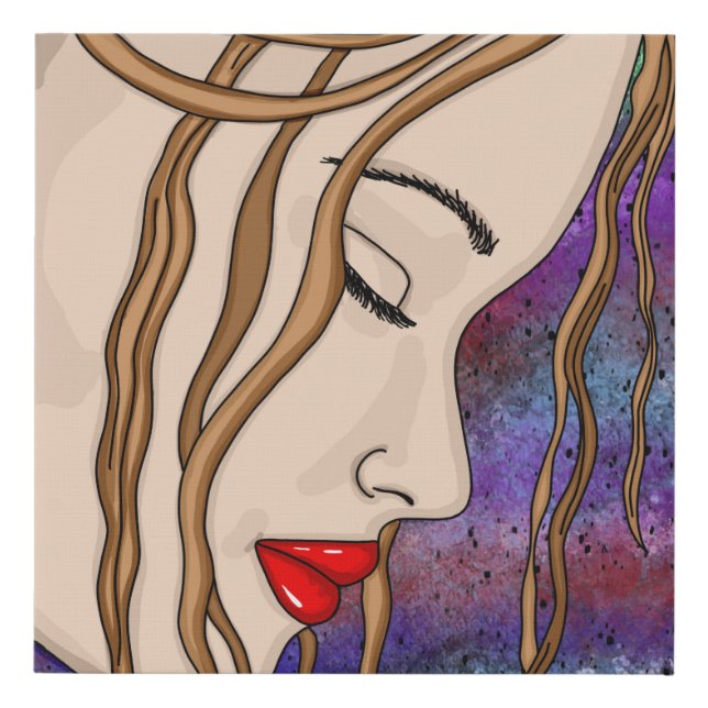 Digital Art | Sad Lady Deep in Thought  Faux Canvas Print (Front)