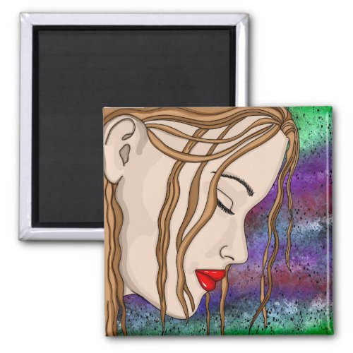 Digital Art  Sad Lady Deep in Thought  Magnet