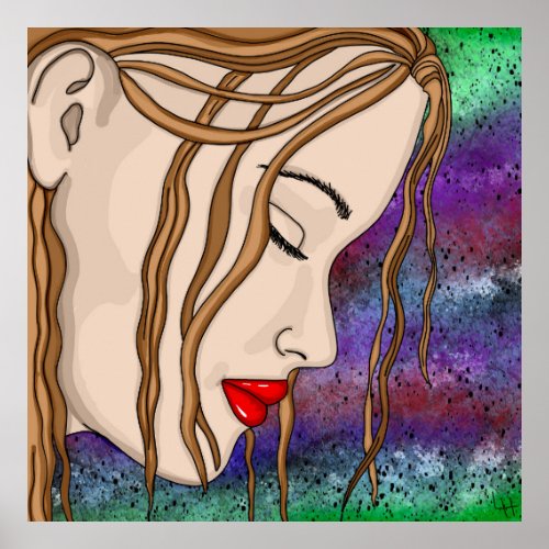 Digital Art  Sad Lady Deep in Thought  Poster