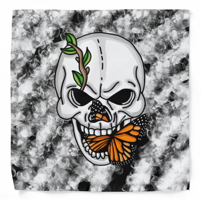 Digital Art Skull and Monarch Butterfly Bandana (Front)