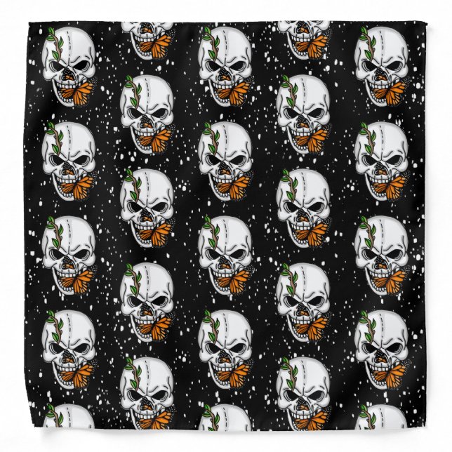 Digital Art Skull and Monarch Butterfly Bandana (Front)