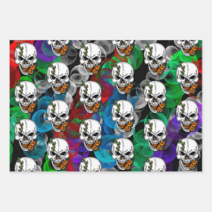 Digital Art Skull and Monarch Butterfly Wrapping Paper Sheets