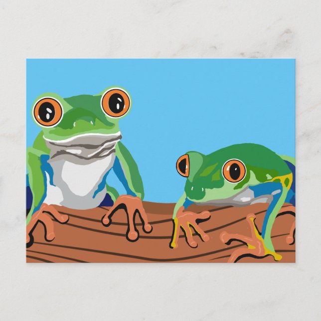 Digital Art Tree Frogs on a Log Postcard (Front)