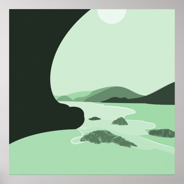 Digital Art Turquoise Beach Seascape Poster (Front)