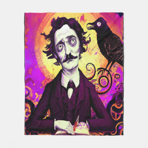 Digital Art Vintage Edgar Allan Poe Raven  Fleece Blanket