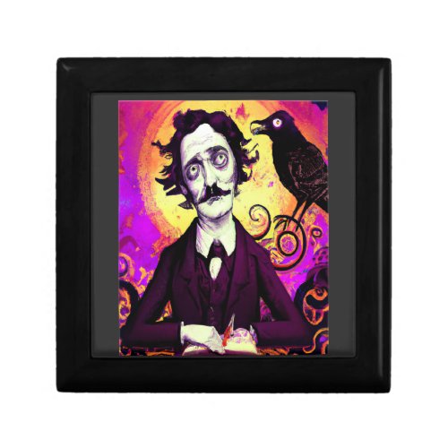 Digital Art Vintage Edgar Allan Poe Raven  Gift Box