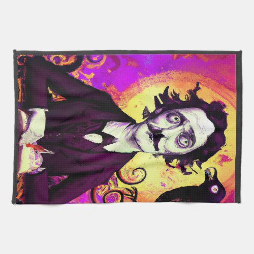 Digital Art Vintage Edgar Allan Poe Raven  Kitchen Towel