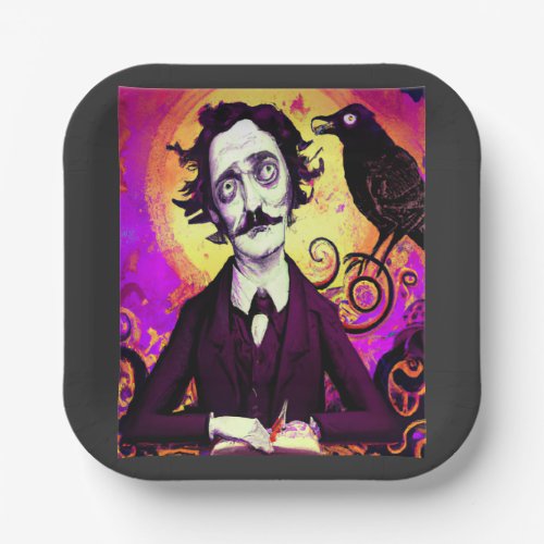 Digital Art Vintage Edgar Allan Poe Raven  Paper Plates
