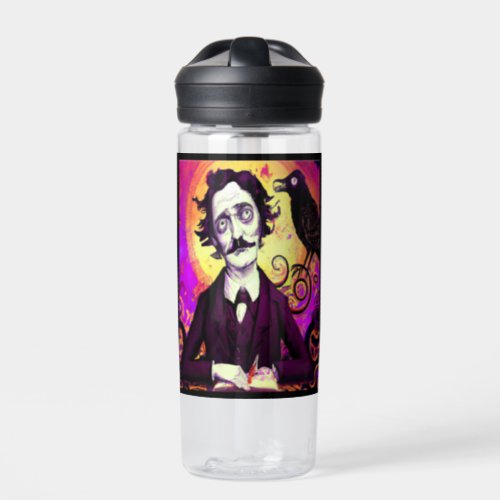 Digital Art Vintage Edgar Allan Poe Raven Square  Water Bottle