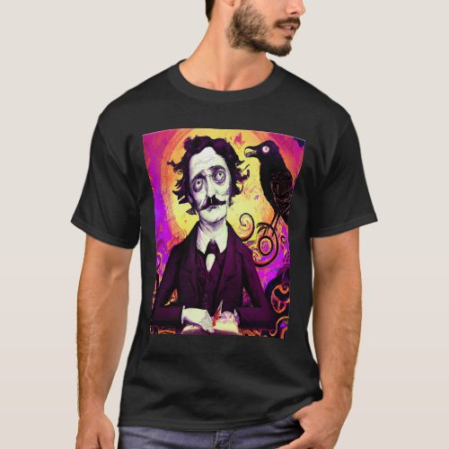 Digital Art Vintage Edgar Allan Poe Raven  T_Shirt