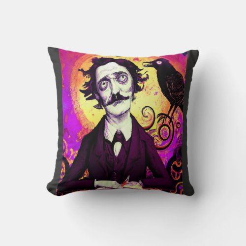 Digital Art Vintage Edgar Allan Poe Raven   Throw Pillow