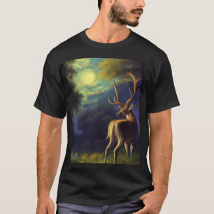 Digital Art Vintage Look Stag Deer Edge of Forest T-Shirt