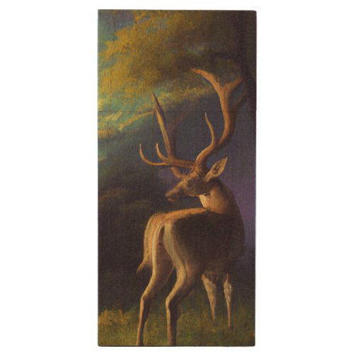 Digital Art Vintage Look Stag Deer Edge of Forest  Wood Flash Drive
