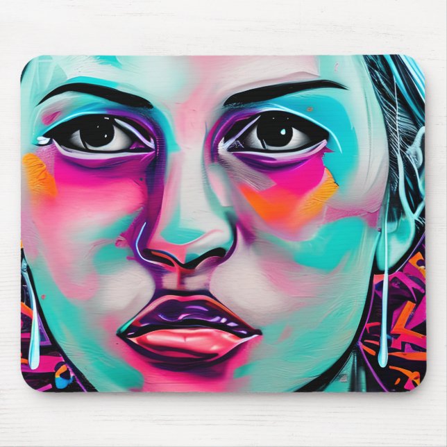 Digital Art Women's Face  AI Generated Lady's Face Mouse Pad (Front)