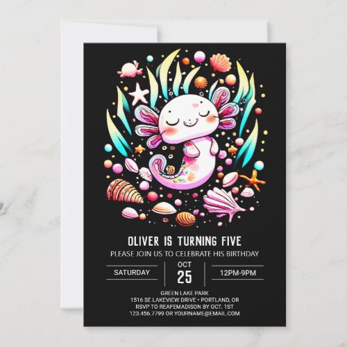 Digital Axolotl Kids Birthday Invitation
