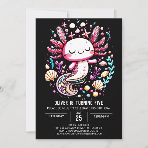 Digital Axolotl Ocean Birthday Celebration Invitation